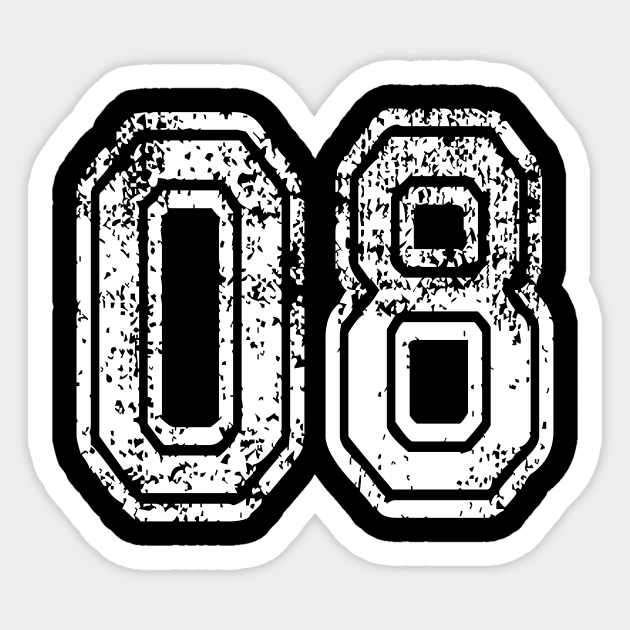 Number 08 Grungy in white - 8 - Sticker | TeePublic